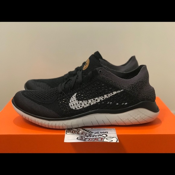 nike free rn flyknit 2018 black and white